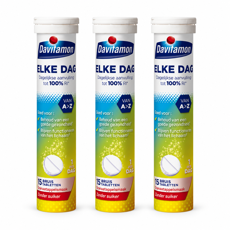 Davitamon Elke Dag A–Z Comprimés effervescents à la grenade – 3 × 15 comprimés