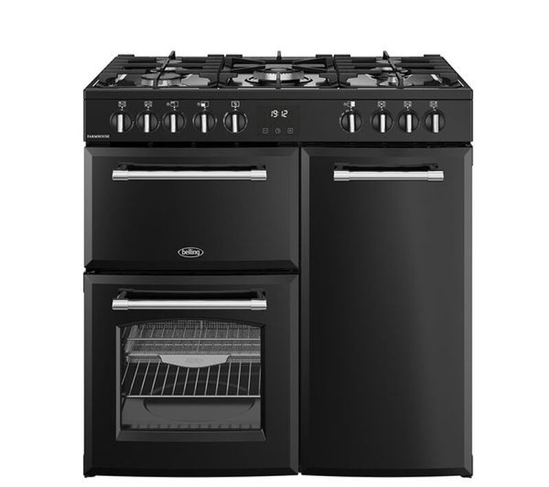 Belling Black Farmhouse 90Df 90Cm Dual Fuel Range Cooker - & Chrome