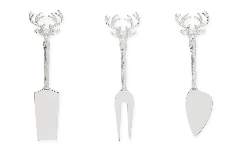 3Pc Cheese Knife Set, Stag Head Detailed Knife Set for Christmas Dinner, Traditional