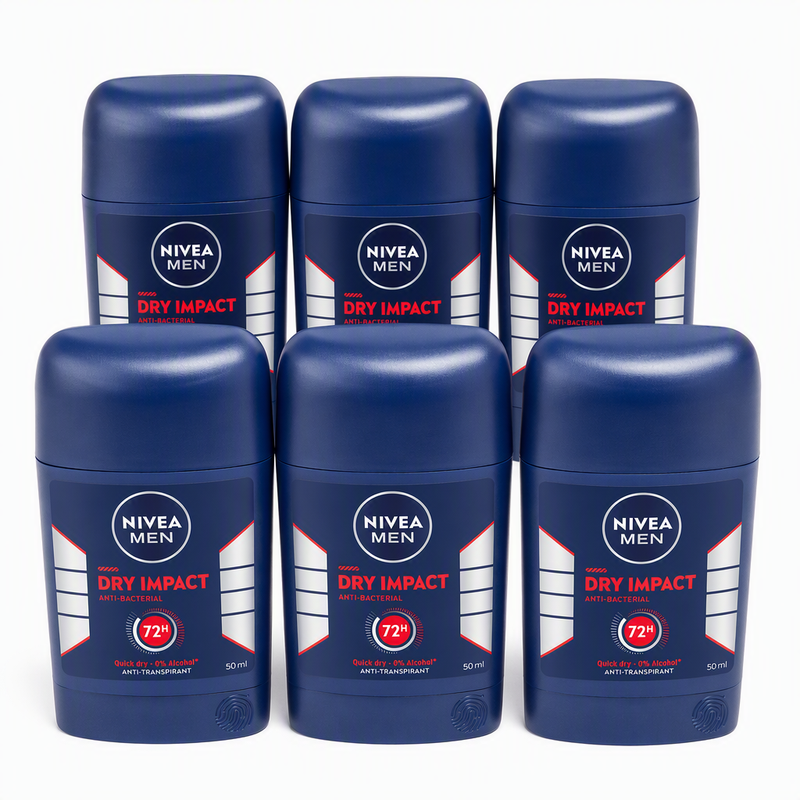 NIVEA MEN Dry Impact Anti-transpirant Deodorant Stick - 72-Uurs Bescherming - Sneldrogende Deodorant Voor Mannen - Alcoholvrij - Deodorant Stick - 50 ml (6-Pack)