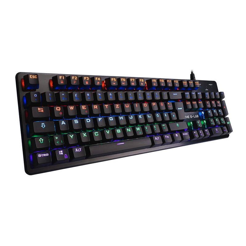 The G-Lab KEYZ-CARBON-V3/DE Gaming-Tastatur - Mechanisch - Regenbogen - Blue Switch - Handballenauflage