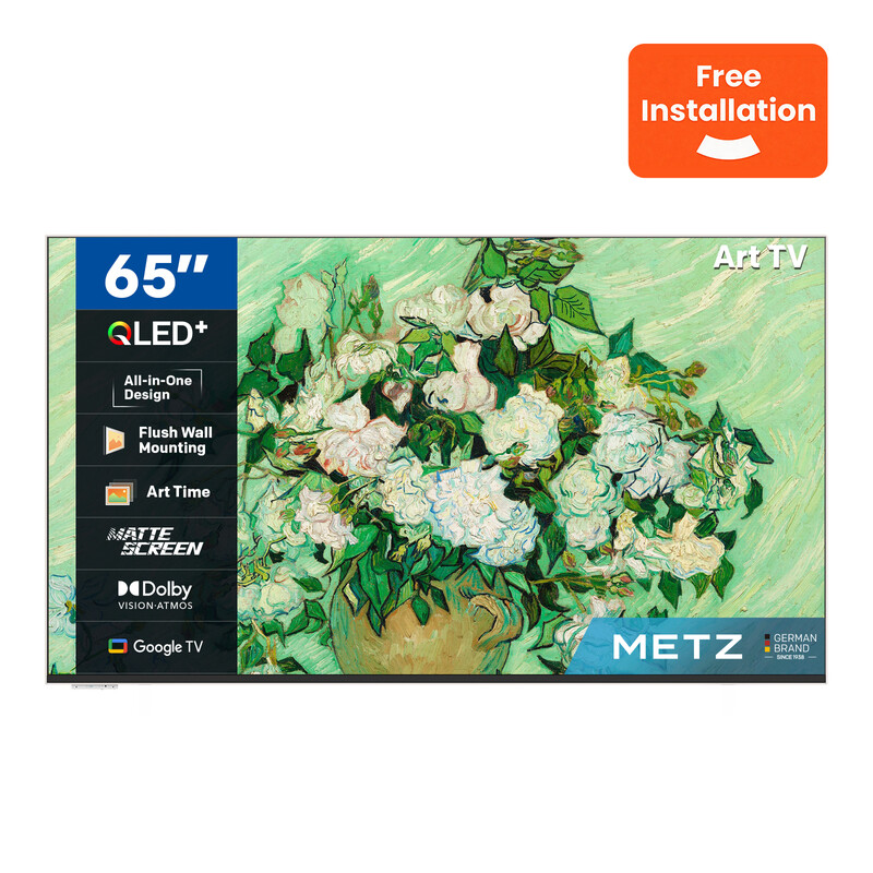 Metz 65MUE7800Z TV ConnectéE 65 Pouces Google Tv, TV Lifestyle, Qled, Design Unibody Ultra-Fin, éCran Mat, HDR10+, Dolby Vision, Dolby Atmos, Protection Des Yeux