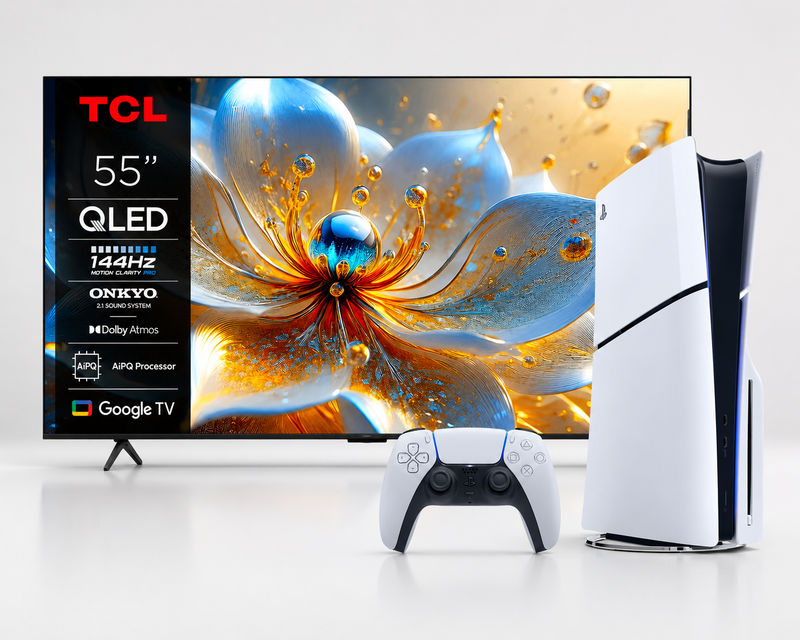 [Gaming-bundel] TCL 55T8C 55 inch 4K QLED 144Hz TV + Sony PlayStation 5 Slim Disc Edition 1TB