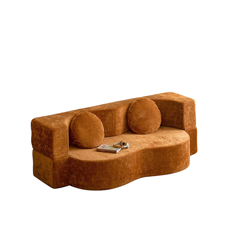 1 Stück 2-Sitzer Schlafsofa mit breiten Armlehnen, 2 Kissen und hochdichtem Schaumstoff, für Wohnzimmer, orange