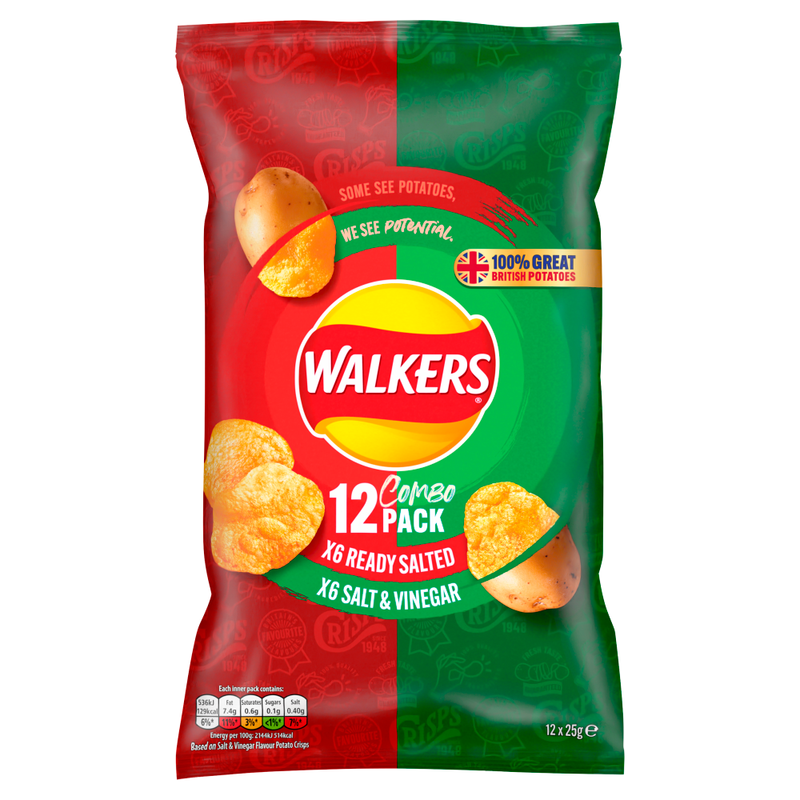 Walkers Ready Salted / Salt & Vinegar 12 X 25G