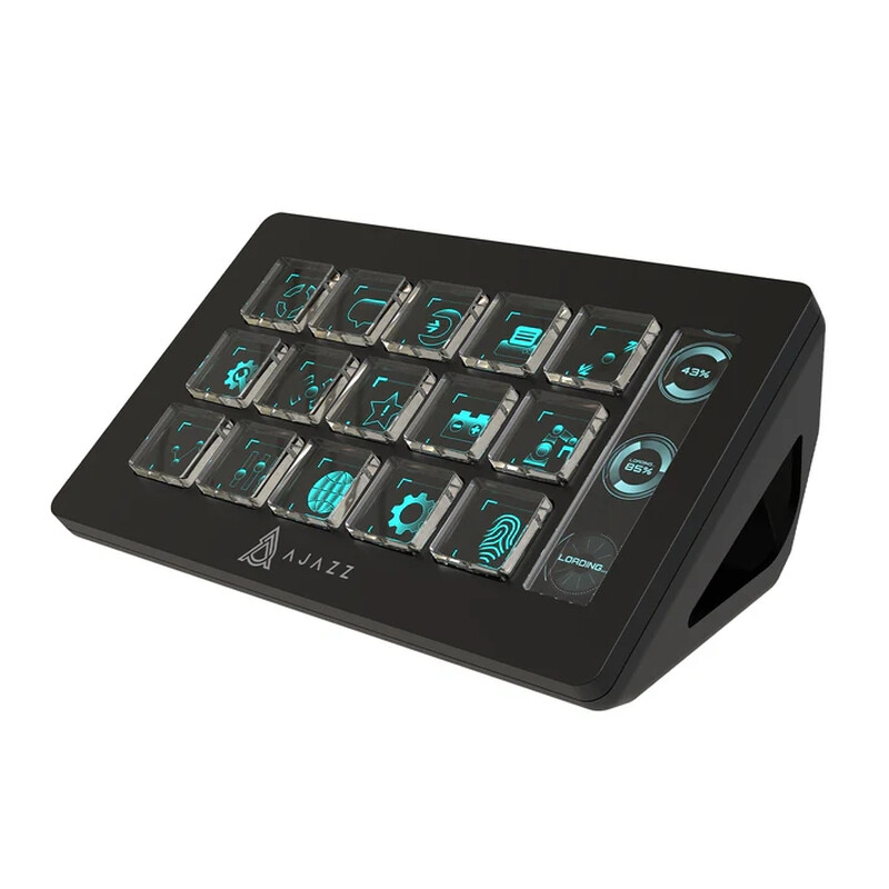 AJAZZ AKP153 Studio Controller, 15 macrotasten, triggeracties in app en software zoals OBS, YouTube en Twitch, gepersonaliseerde console voor foto- en video-editing, livestreaming, pc/mac (zwart)
