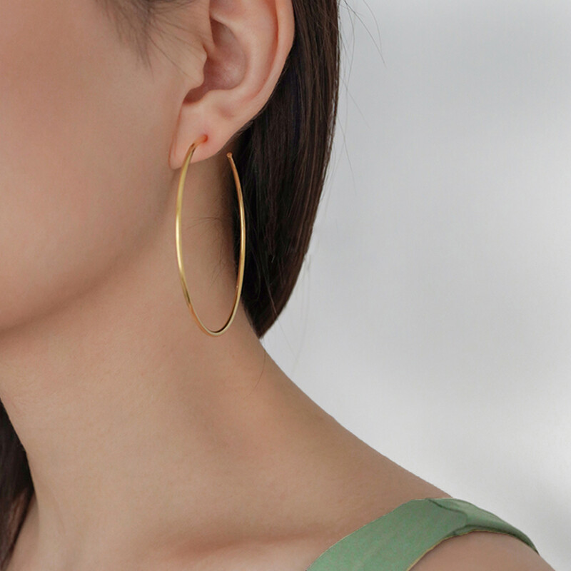 18K Gold Plated Large Hoop Earrings – 50mm Big Round Thin Hoops, Lightweight Statemen