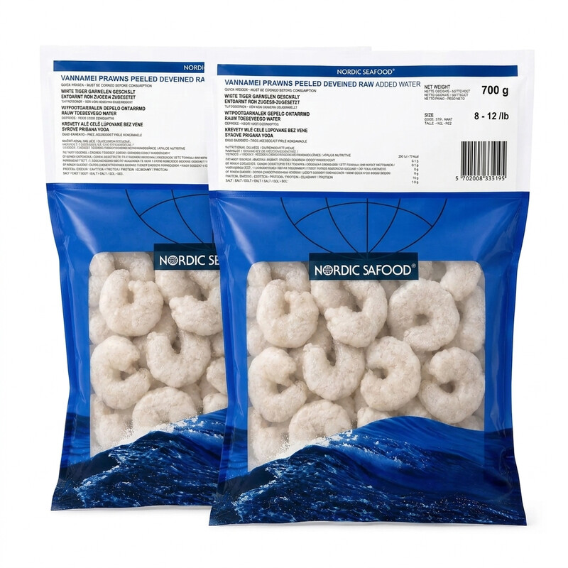 NORDIC Large Raw Peeled & Deveined Vannamei Prawns 700g - 8-12/lb x2