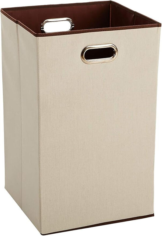 Rectangular Foldable Laundry Basket Hamper, Beige,Brown