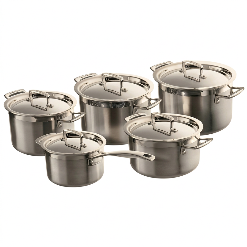 Le Creuset 3-laags roestvrijstalen kookpotset - 5 stuks, zilver