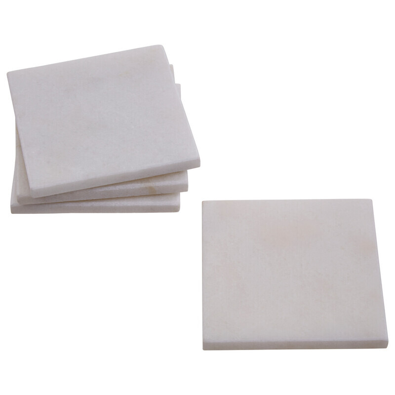 Set of 4 White Marble Square Coasters, Durable Natural Stone Coasters For Home & Kitc