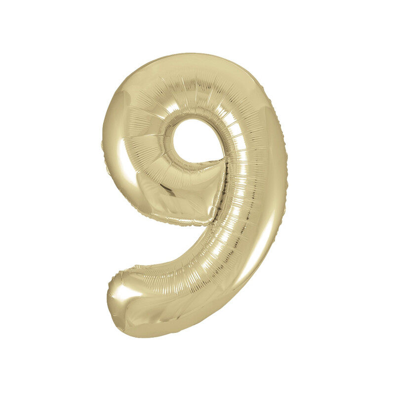 Unique Giant Number 9 Balloon, Gold, 86cm