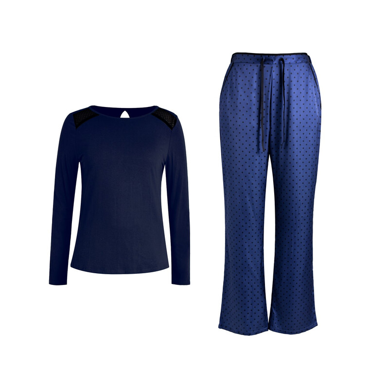round-neck navy long sleeved top and navy pants set L