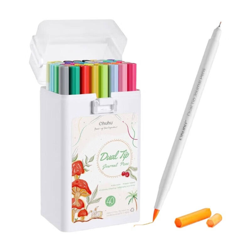 Dual Tip Brush & Fineliner Art Markers - 40 Colours Journaling Pens for Bullet Journa