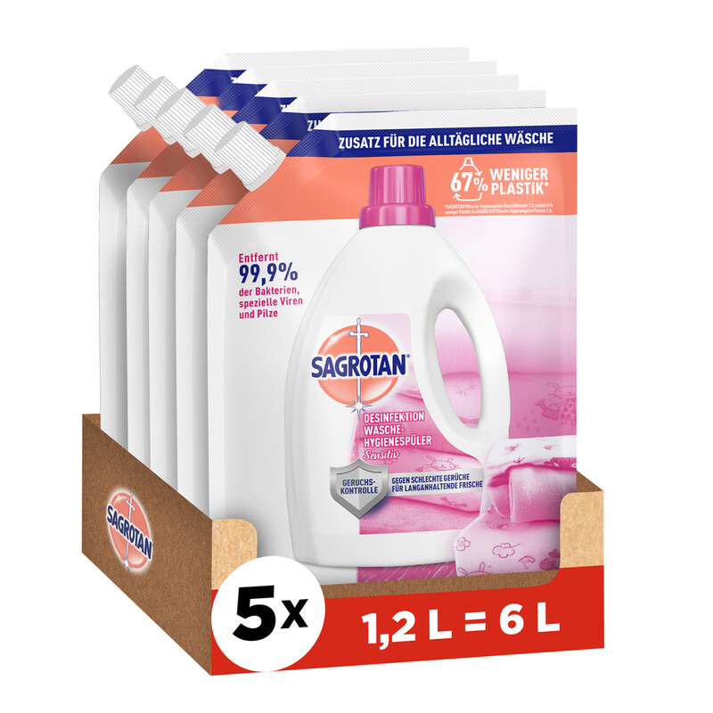 Sagrotan Wäsche-Hygienespüler Sensitiv Nachfüller 5x1.2l