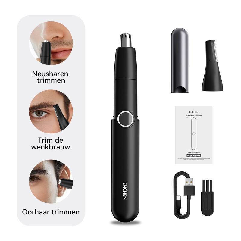 Enchen Mocha N Plus waterdichte 2-in-1 neus- en wenkbrauwtrimmer met slimme reisvergrendeling, 1 stuk