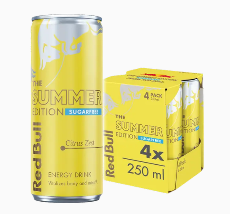 Red Bull Energy Drink Sugar Free Summer Edition Citrus Zest 4X250ml