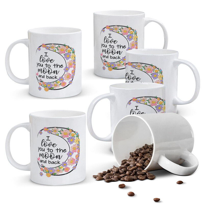 1pc To The Moon And Back Mug, 11oz Ceramic Coffee Cup with Hand Drawn Floral Wreath,