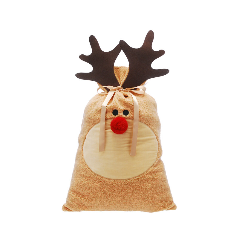 Festive 70Cm Brown Reindeer Sack With Antlers