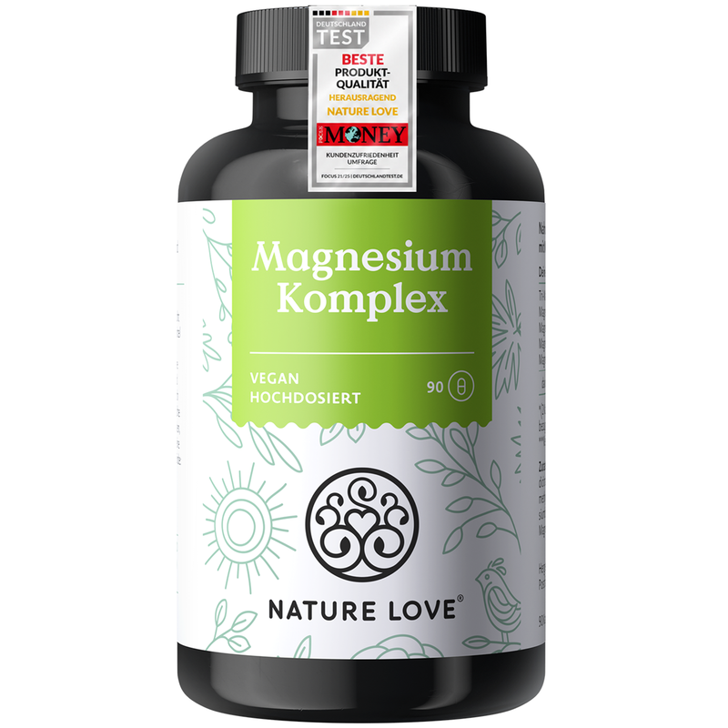 NATURE LOVE® Magnesium Complex 90 Capsules, 400mg Elementair Magnesium per Dagelijkse Dosis, Magnesiumcitraat, Magnesiumoxide, Magnesiumbisglycinaat, Magnesiummalaat, Magnesiumascorbaat, Veganistisch Voedingssupplement