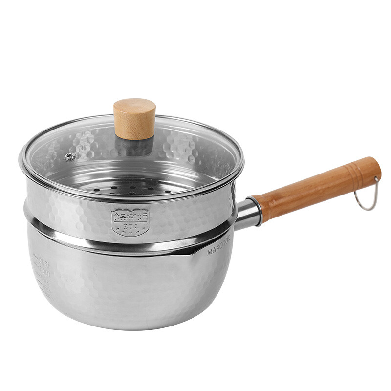 Milk Pot with Steamer 22cm 304 Stainless Steel Compatible with Induction Cooker and G