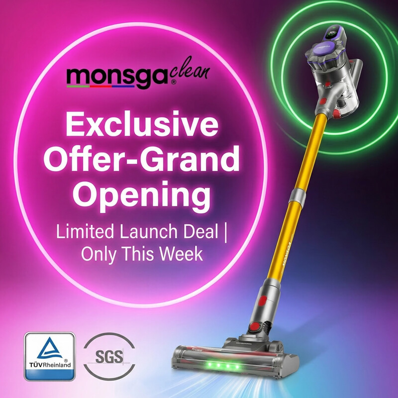 MONSGA Cordless Vacuum Cleaner | 55KPa 550W Powerful Stick Vacuum for Home with Anti-Tangle Tech, Charging Dock, LED Display for Pet Hair & Carpet