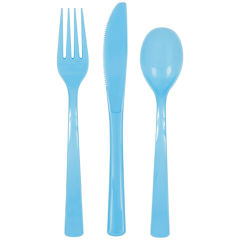 Unique Plastic Cutlery, Powder Blue, 18 pack