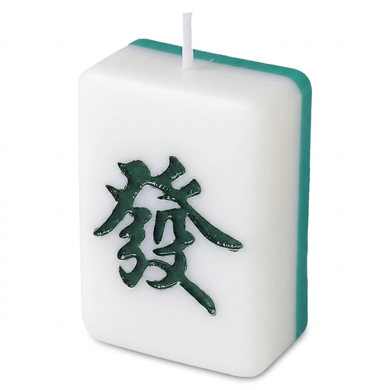 Geurkaars - Mahjong geschenkdoosset, groene achterkant met groen geluksmotief, geur van Engelse peer & fresia, 4,3 x 2,3 x 6 cm, 1 stuk