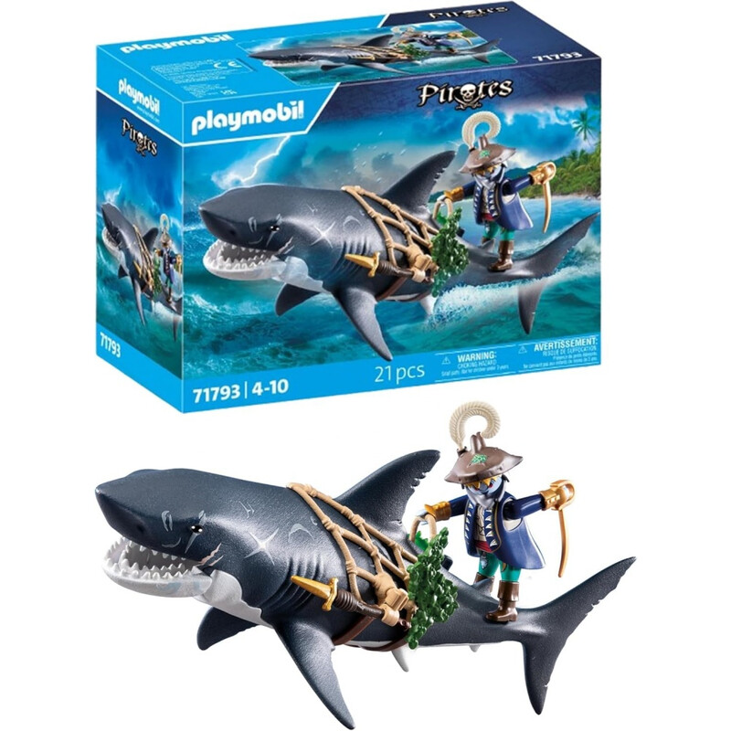 PLAYMOBIL Piratenspielzeug: Riesen-Haifisch Abenteuer Figur für Kinder ab 4 Jahren - Spannendes Meeresszenario