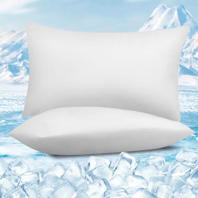 WOLTU Kühle Kissenbezüge, 2er-Pack, weich und atmungsaktiv, Kühlfaser mit Q-Max>0,45 Arc-Chill, schützt Haut und Haare, Sommer-Kissenbezüge mit Reißverschluss, 30x50 cm, Weiß