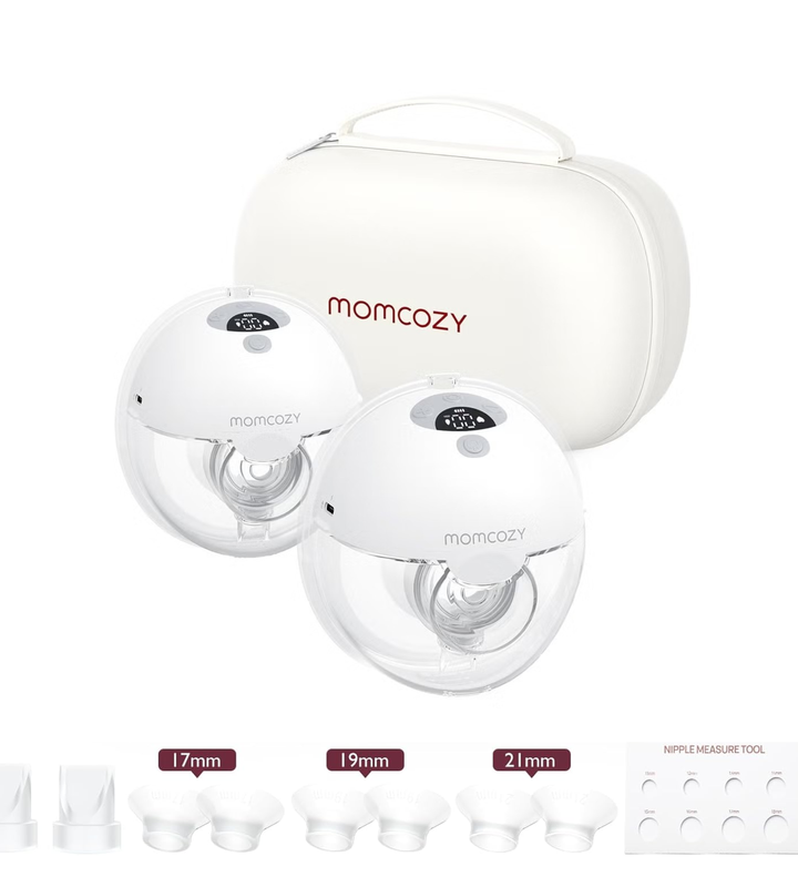 Momcozy M5 Tragbare Elektrische Milchpumpe, Freihändige Milchpumpe, Doppelter Dichtungsflansch, 3 Modi 9 Saugstufen, 2 Stück, Für Stillende Mütter