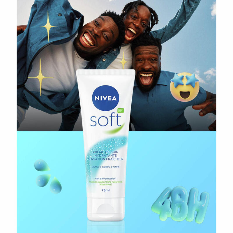 Crème usages Visage Corps Mains Hydratante Fraîcheur 48h Huile De Jojoba Et Vitamine E Soft Nivea Le Tube De 75ml - vue 1