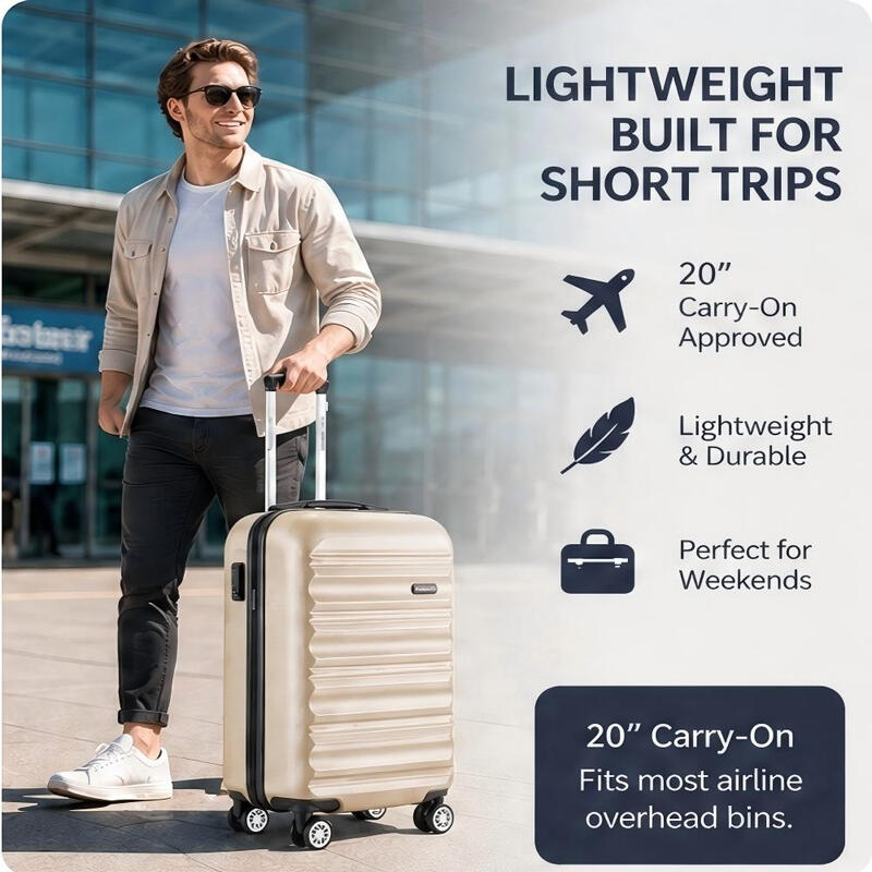 20 Zoll ABS Hartschale Handgepäck, Aluminium Teleskopgriff, 360° Leise Spinner-Rollen TSA-Schloss Kabinenkoffer für Reisen, Champagner