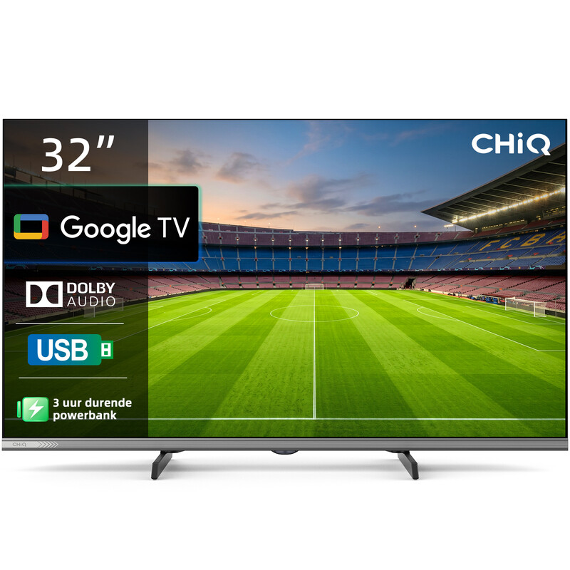 CHiQ L32M9PD TV HD Google TV HDR10/HLG, Wi-Fi 5GHz + Bluetooth 5.0, Dolby Audio, Chromecast, Design sans cadre - 32 pouces