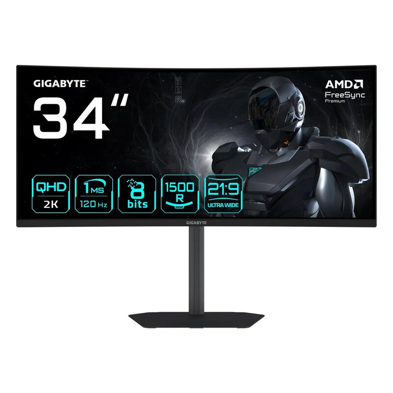 GIGABYTE GS34WQCA 34" Ultra-Wide Curved Gaming-Monitor – UWQHD (3440 × 1440) – 120Hz (OC 135Hz) – 1ms – VA-Panel – 1500R – FreeSync Premium – 95% DCI-P3 – Höhenverstellbar