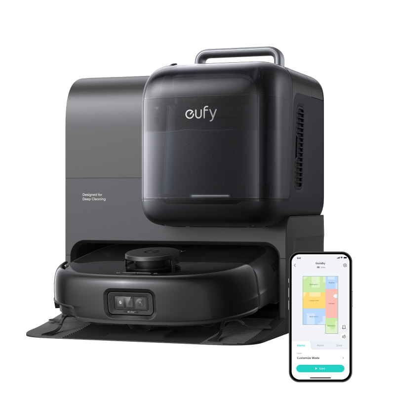 eufy Omni E28 HydroJet robotstofzuiger met dweil, draagbare diepe reiniger, 20.000 Pa turbosuigkracht, DuroSpiral anti-klit borstels, CornerRover-arm voor randen, alles-in-één dockingstation, voor huisdieren