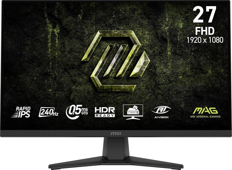 MSI mag 272F X24 27" 1920 x 1080 (FHD), 240 Hz, AMD Adaptive Sync, HDR Ready, HDMI, VGA-poort, VESA-montage, Kantelbaar, 4-zijdig dunne rand, 0,5 ms, Zwart
