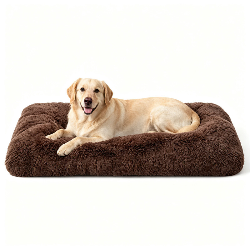 Plüsch-Hundebett für große Hunde - 104x69x8 cm, waschbar, rutschfester Boden, braun