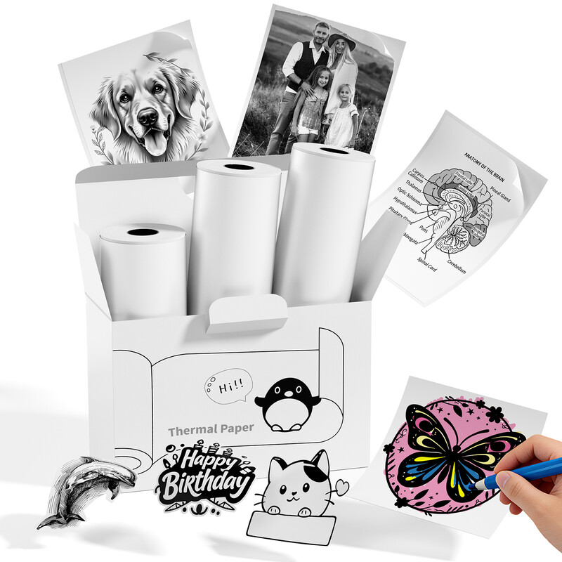 Phomemo T02 Zelfklevend thermisch papier 50 mm x 3,5 m Etikettenpapier voor T02/Q02E/M02X/M02L mini-printer, Scrapbooking, Foto's, Notities, Labels - 3 rollen in totaal - Wit