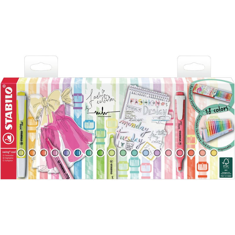 STABILO swing cool - Markeerstift - Schrijfset van 18 - Assorti kleuren