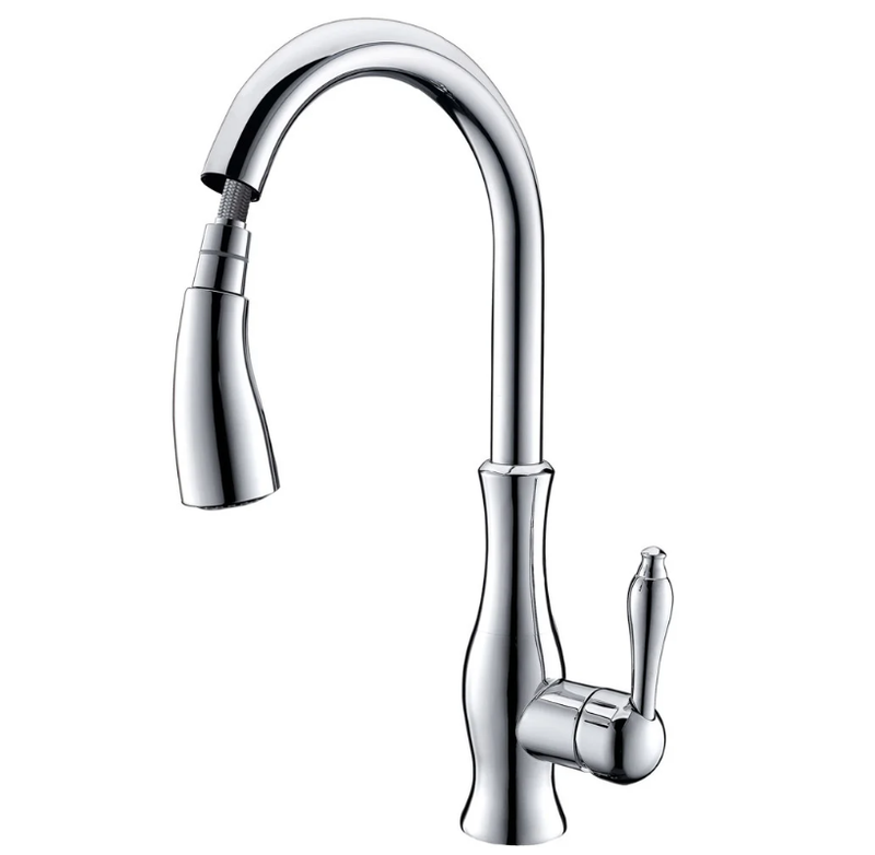 Tracier Gooseneck Single Lever Handle Kitchen Tap with Pull Out Spray Chrome