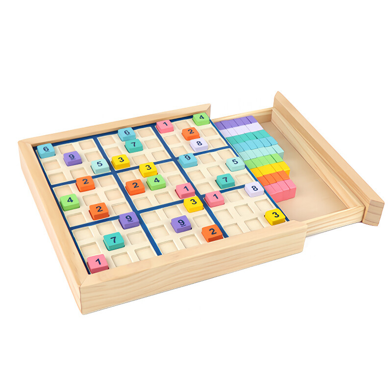 MIMI Deluxe Holz-Sudoku 9-Felder-Brettspiel Puzzle mit Schublade Geschenk für Kinder und Erwachsene