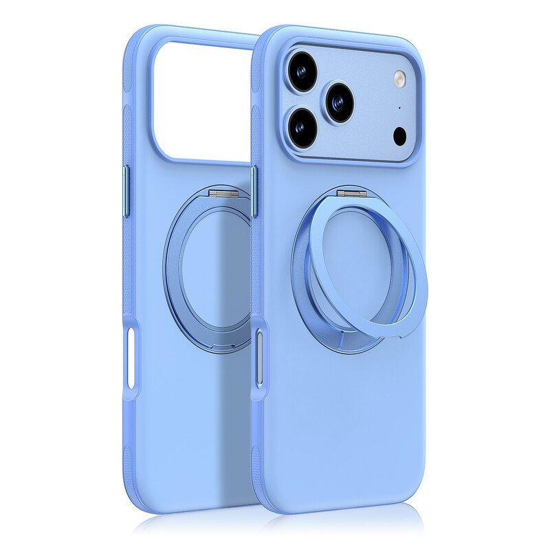 IM-CHEN iPhone 18 Pro hoesje, compatibel met 17 Pro, huidvriendelijke aanraking, antislip frame, 360° draaibare standaardversie, hemelsblauw, 1 stuk