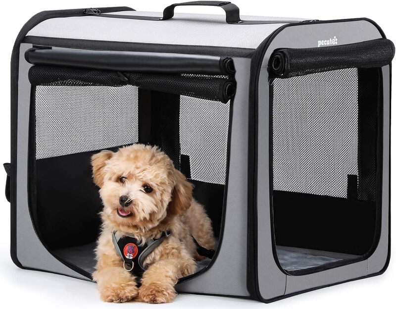 Lightweight dog car carrier， easy to assemble dog car carrier， portable ventilated do