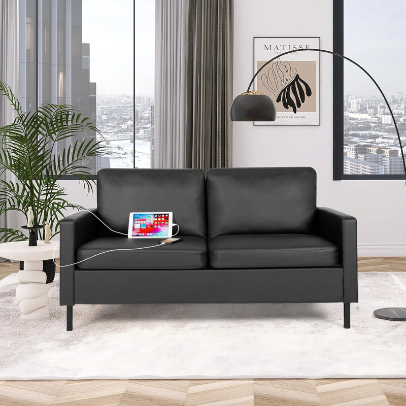 GRAVFORCE Cloudserie kleines Sofa 2-Sitzer Mini-Sofa 143 cm Holz Mini-Couch klein für Jugendzimmer Wohnzimmer Apartment Schwarz