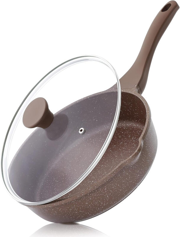 Nonstick Deep Frying Pan Skillet, 12-inch Saute Pan with Lid, Stay-Cool Handle, Chef