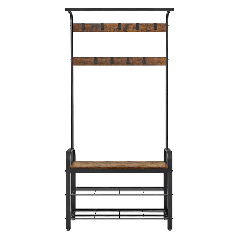 Ochama X Songmics Joyfurnos Coat Rack, Hall Tree With Shoe Bench, Entryway Bench With Coat Rack, 9 Removable Hooks, A Hanging Rod, Brown And Black