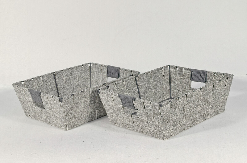 SET OF 2 COTTON STRAP MEDIUM BASKETS-GREY 13x10x4.5''H