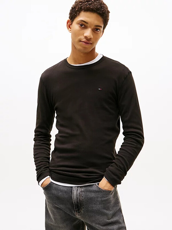 Tommy Hilfiger TJM ORIGINAL geribd T-shirt met lange mouwen voor heren TOMMY BLACK XS