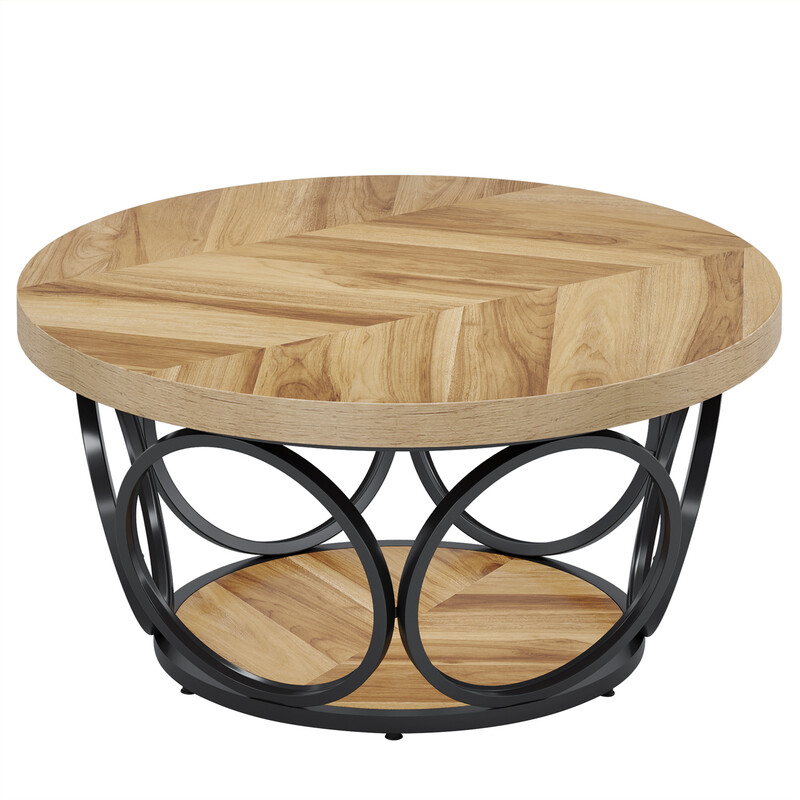 Round Coffee Table, 80 cm Round Wooden Table, Farmhouse Large Round Living Room Table